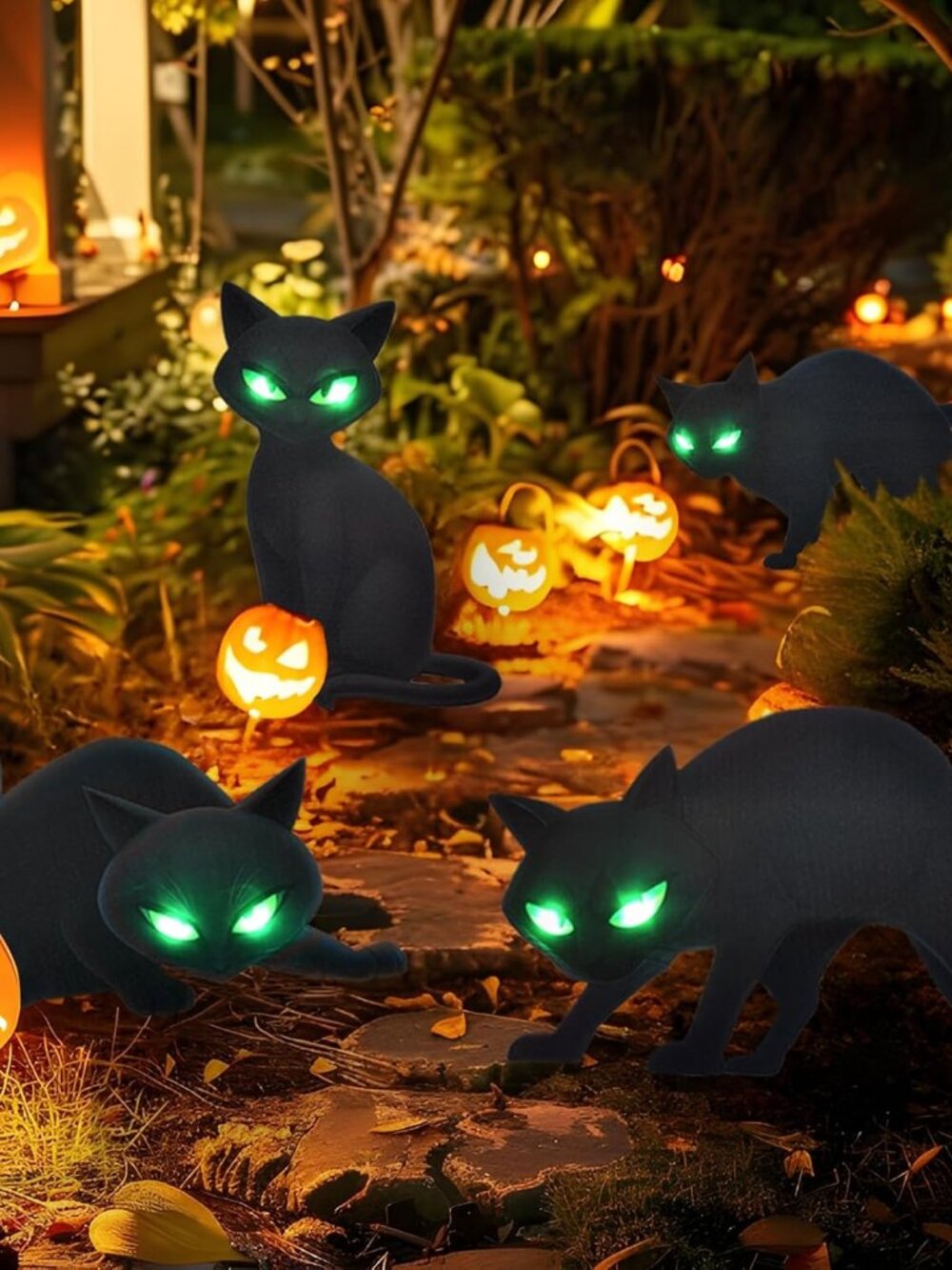 Lighted Black Cat Decor Yard Signs, 4 PCS Halloween Decorations Outdoor Scary Bl